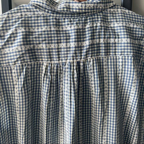 NWT Max studio women's embroided top,button down, gingham print,white, boho - Picture 6 of 14